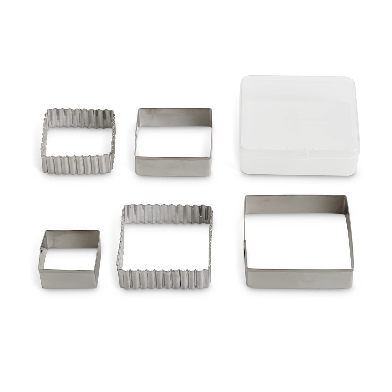 5 Pieces  Baking Cookie Fondant Cutters, Graduated Squares, Stainless Steel,Set with Storage Container